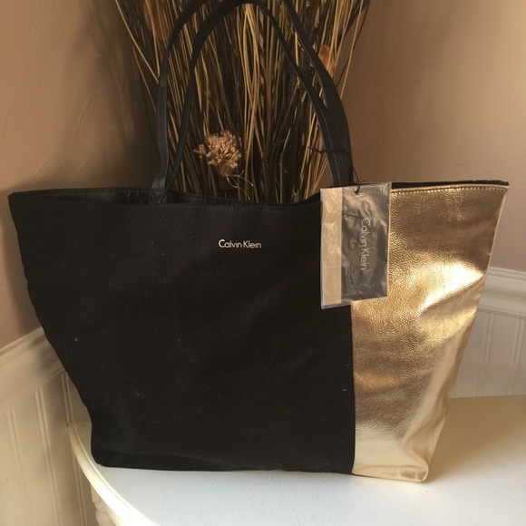 calvin klein black and gold purse